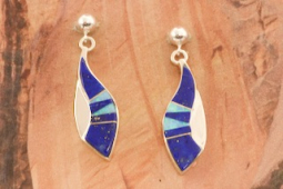 Calvin Begay Sterling Silver Genuine Blue Lapis Earrings